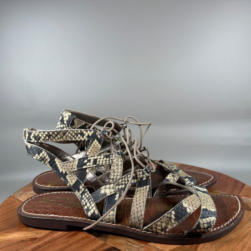 Sam Edelman Gemma Snakeskin Gladiator Lace Up Sandals Womens 9M Brown‎ Tan Black